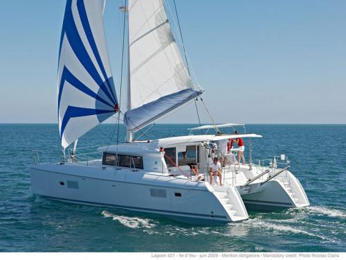 Cat Lagoon 421 available for charter in Poseidon Marina