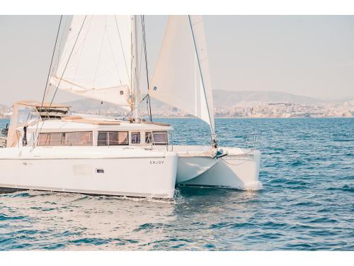 Cat Lagoon 421 available for charter in Nydri Marina